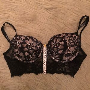 Romantic Black Lace Longline Push-up Bra 36C
